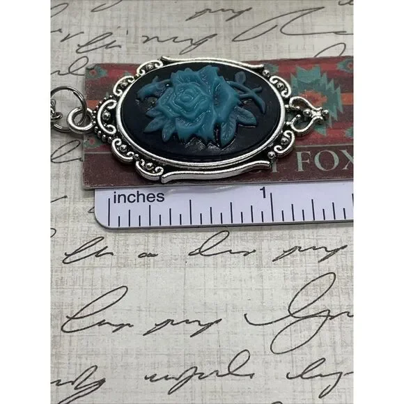 Cameo Necklace Turquoise Rose Wedding Jewelry Black Gothic Anniversary Easter - Picture 12 of 13